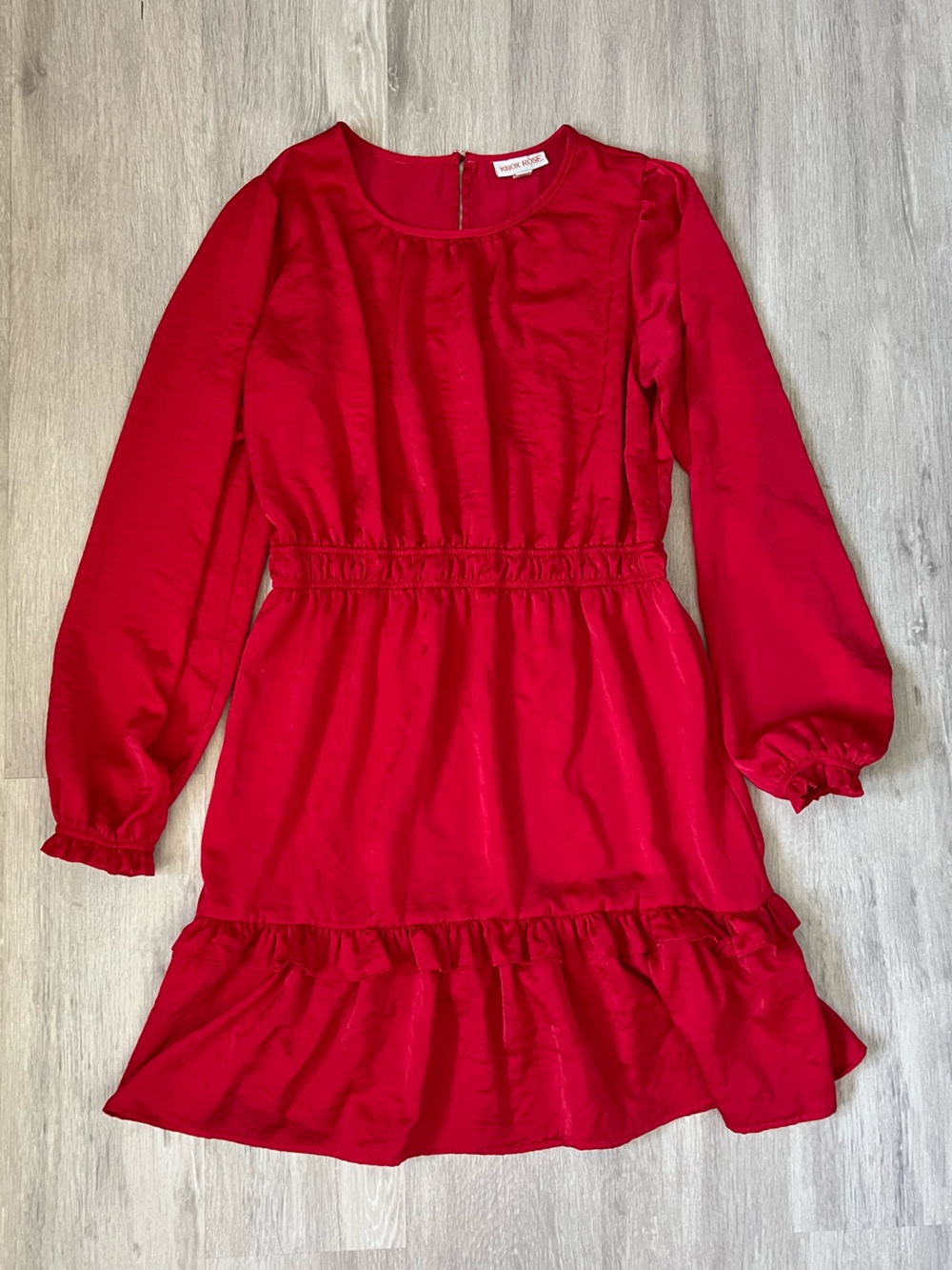 Knox Rose Red Long-Sleeve Satin Ruffle Dress Med - Prairie Boho Romantic